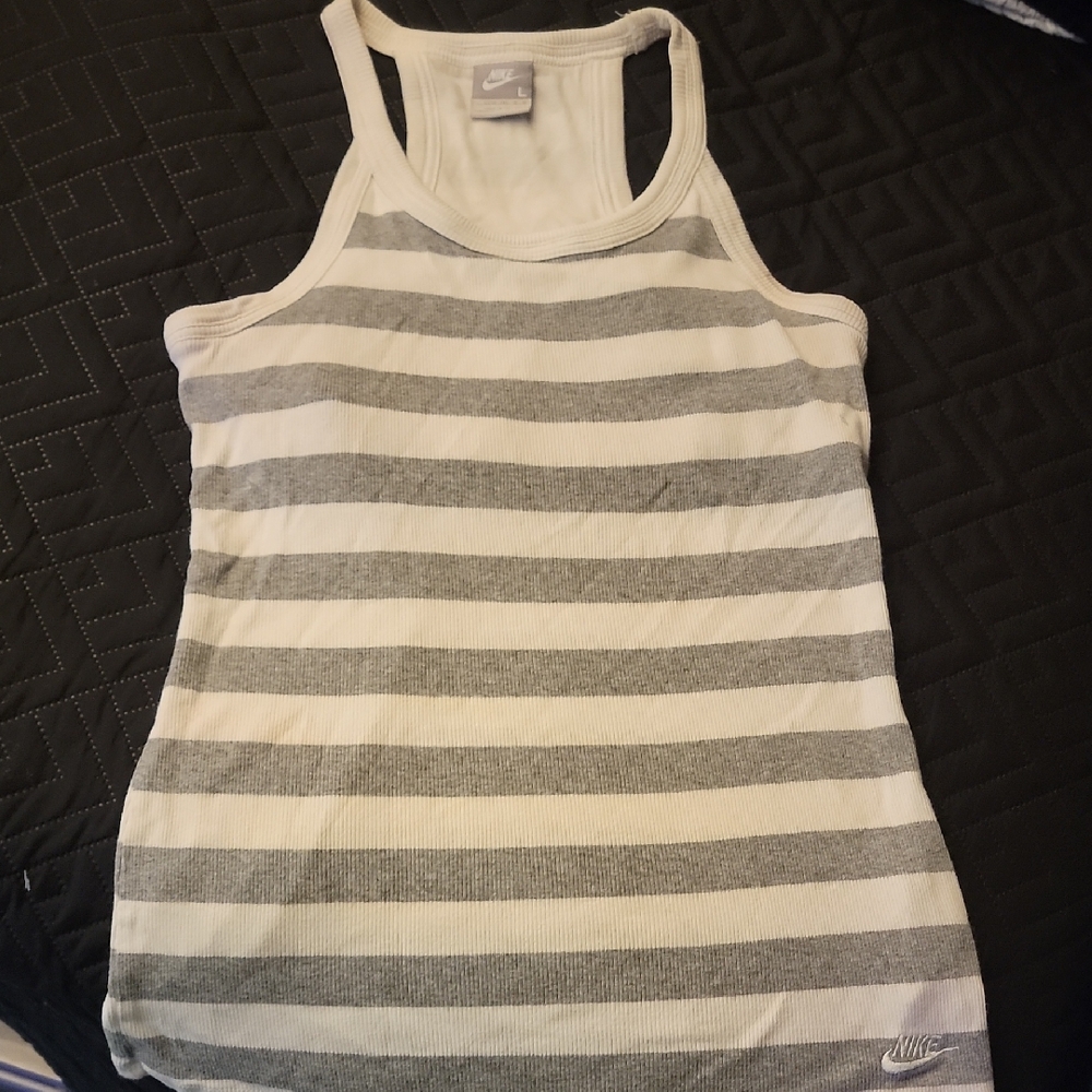Nike Women's Striped Tank Top in Gray and White